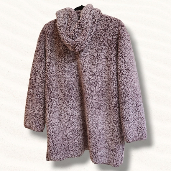 Aria & Clara Oversized Hooded Teddy Sherpa Jacket Coatigan Dk Plum Size MEDIUM - Picture 4 of 10